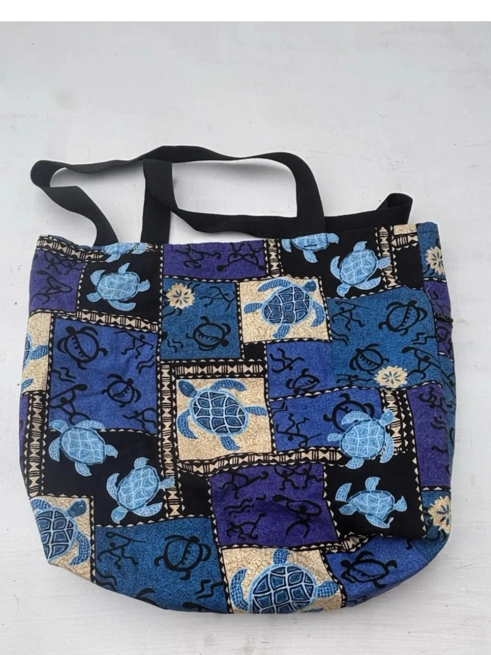 Local Design Hawaii Reversible Tote Bag Blue Sea Turtle Green Tropical Palm Leaf